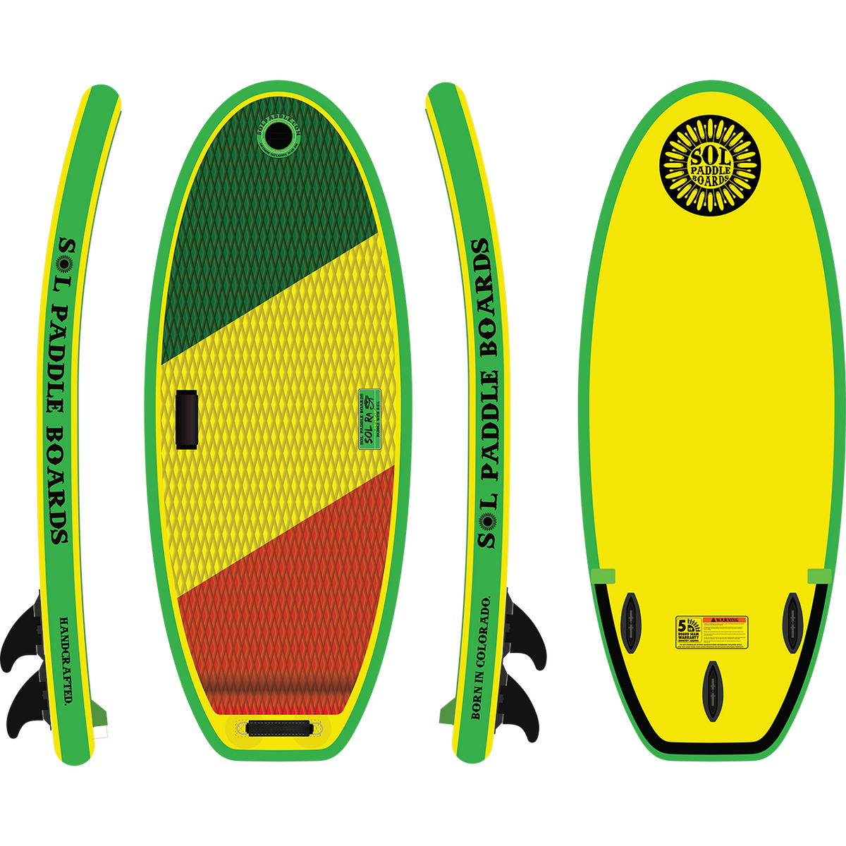 Classic SOLra Inflatable River Surfboard showcasing all four sides of the river surfboard